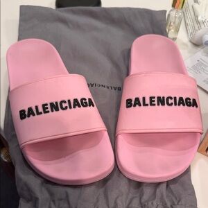 Balenciaga Pink Slide Sandals with Black Logo